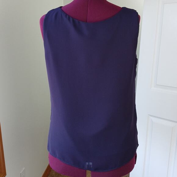 Maya Brooke Dark Purple Sleeveless Blouse size 14 lined sheer mesh layered tank - Picture 3 of 11